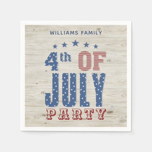 Patriotic Blue Red Stars Streifen | 4. Juli Serviette (Vorderseite)