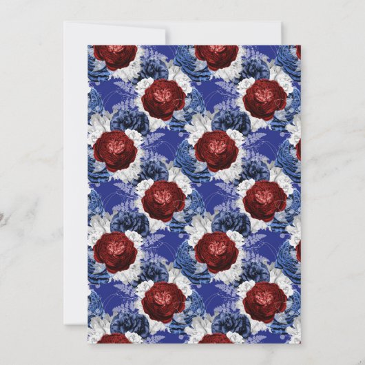 Patriotic Blue Rote Rose Bouquet Brautparty Einladung (Rückseite)