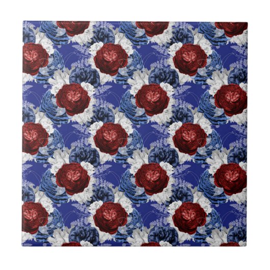 Patriotic Blue Rote Rose Bouquet Fliese (Vorderseite)