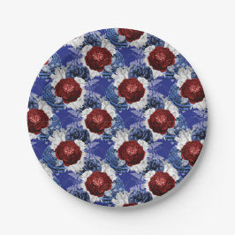 Patriotic Blue Rote Rose Bouquet Pappteller
