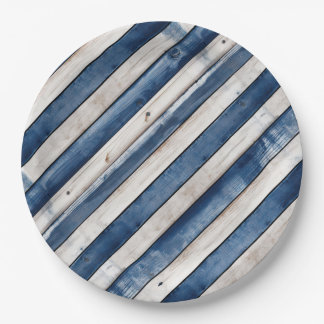 Patriotic Blue Stripe Wood Pappteller