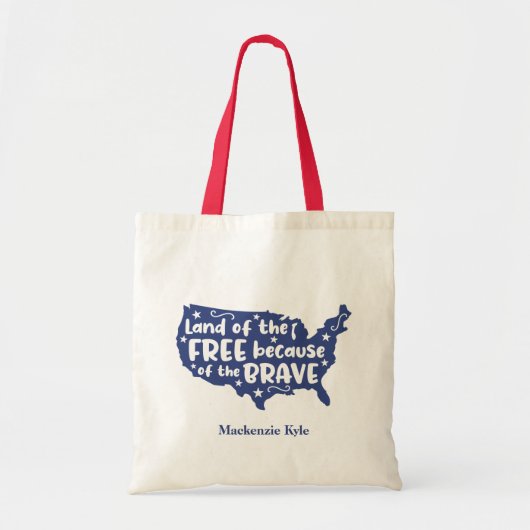 Patriotic Blue USA Map Quote Monogram Tragetasche (Vorne)