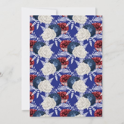 Patriotic Blue White Rote Rose Brautparty Einladung (Rückseite)