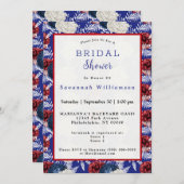 Patriotic Blue White Rote Rose Brautparty Einladung (Vorne/Hinten)