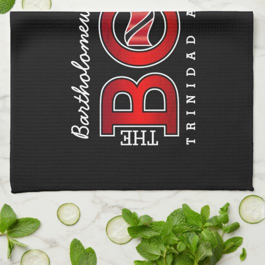 Patriotic BOSS Trinidad Flag and NAME on BLACK Geschirrtuch (Gefaltet)