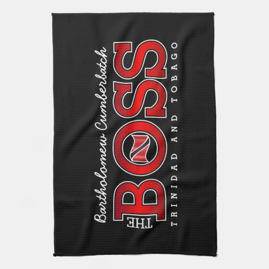 Patriotic BOSS Trinidad Flag and NAME on BLACK Geschirrtuch (Vertikal)