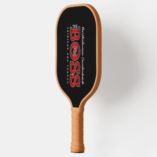 Patriotic BOSS Trinidad Flag and NAME on BLACK Pickleball Schläger (Links)