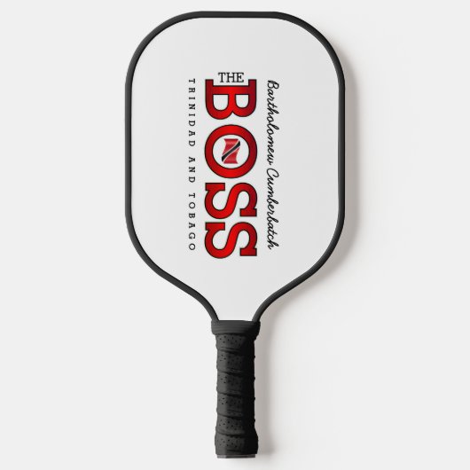 Patriotic BOSS Trinidad Flag and NAME on WHITE Pickleball Schläger (Vorderseite)