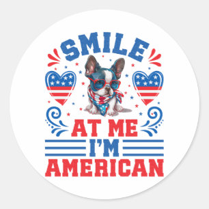 Patriotic Boston Terrier Dog für den 4. Juli Runder Aufkleber