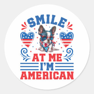 Patriotic Boston Terrier Dog für den 4. Juli Runder Aufkleber