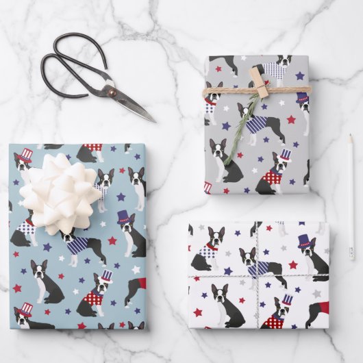 Patriotic Boston Terrier Dog Geschenkpapier Set (Vorderseite)