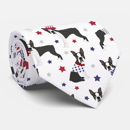 Patriotic Boston Terrier Dog Krawatte (Gerollt)
