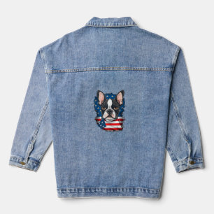 Patriotic Boston Terrier Doppy Puppy American Flag Jeansjacke