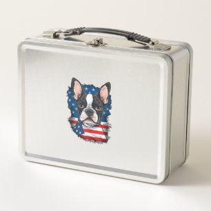 Patriotic Boston Terrier Doppy Puppy American Flag Metall Brotdose
