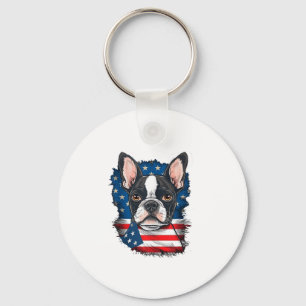 Patriotic Boston Terrier Doppy Puppy American Flag Schlüsselanhänger