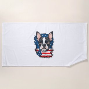 Patriotic Boston Terrier Doppy Puppy American Flag Strandtuch