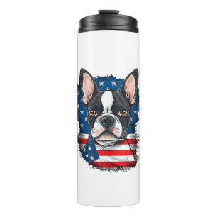 Patriotic Boston Terrier Doppy Puppy American Flag Thermosbecher