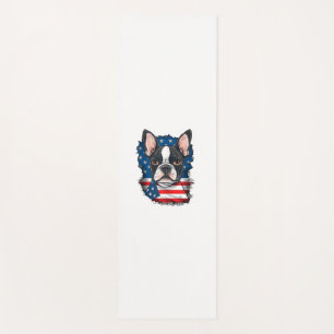Patriotic Boston Terrier Doppy Puppy American Flag Yogamatte