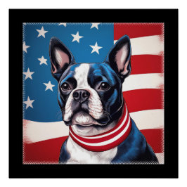 Patriotic Boston Terrier mit amerikanischer Flagge Poster