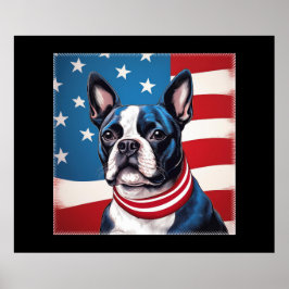 Patriotic Boston Terrier mit amerikanischer Flagge Poster