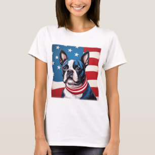 Patriotic Boston Terrier mit amerikanischer Flagge T-Shirt