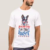 Patriotic Boston Terrier Pawty in den USA T-Shirt (Vorderseite)