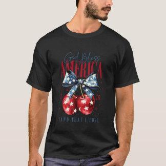 Patriotic Bow and Cherries God Bless America 1776  T-Shirt