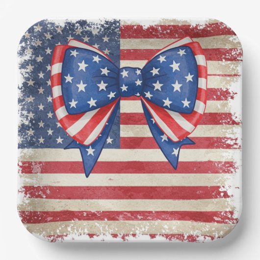 Patriotic Bow & Flag Geburtstagsparty Pappteller (Vorderseite)