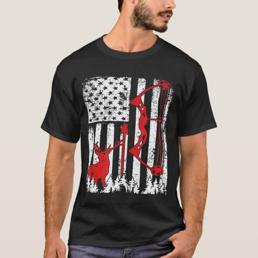 Patriotic Bow Jagd Hirsch Jäger Flag American Bo T-Shirt (Vorderseite)