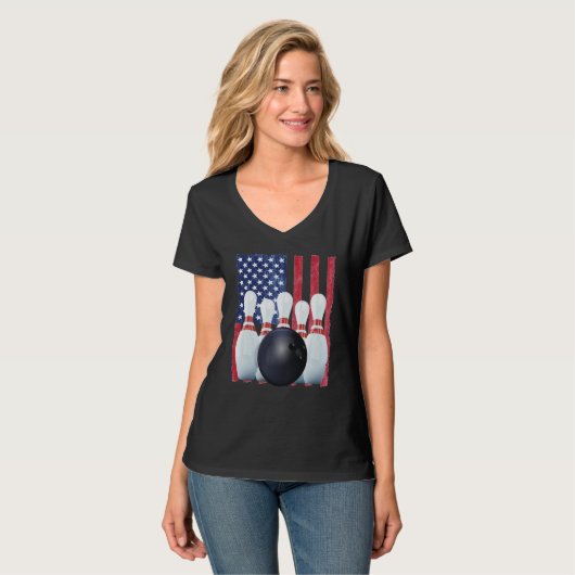 Patriotic Bowling Uniform Bowling Coach T-Shirt (Vorderseite Vollansicht)