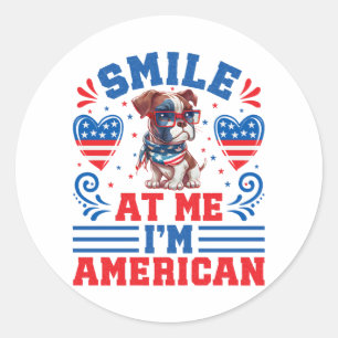 Patriotic Boxer Dog für den 4. Juli Runder Aufkleber