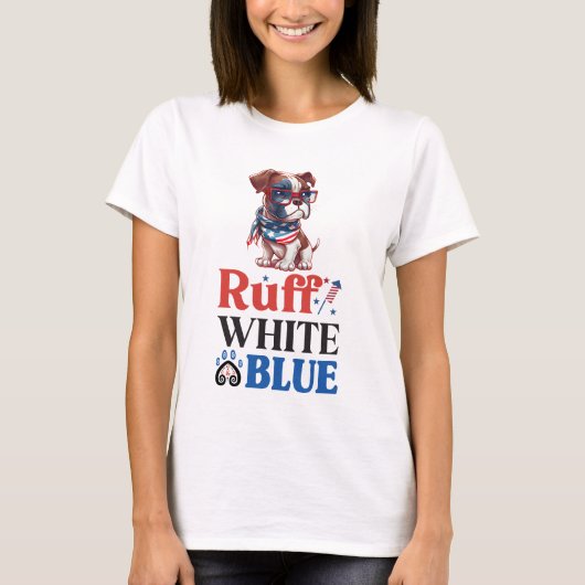 Patriotic Boxer Ruff White & Blue T-Shirt (Vorderseite)
