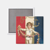 Patriotic Boy Square Magnet (Vorderseite/Rückseite)