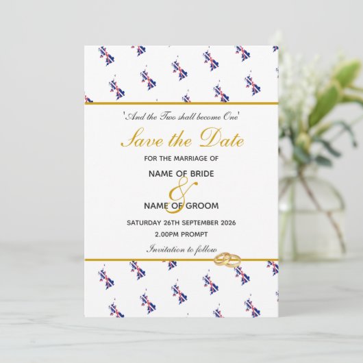 Patriotic British UNION JACK Map Wedding Save The Date (Stehend Vorderseite)