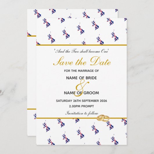 Patriotic British UNION JACK Map Wedding Save The Date (Vorne/Hinten)