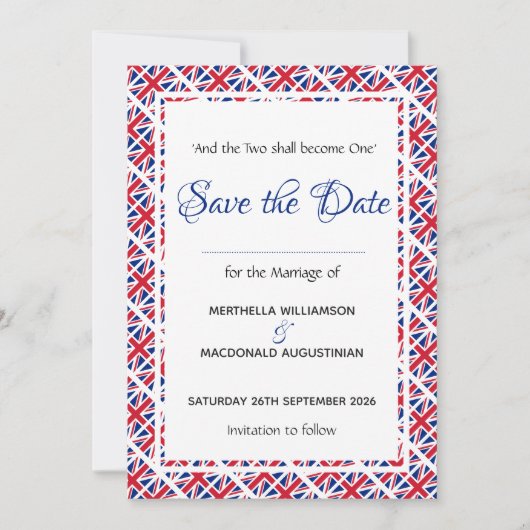 Patriotic British UNION JACK Wedding Save The Date (Vorderseite)