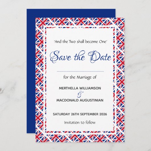 Patriotic British UNION JACK Wedding Save The Date (Vorne/Hinten)