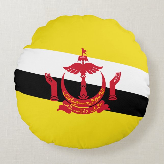 Patriotic Brunei Flag Round Pillow Rundes Kissen (Vorderseite)