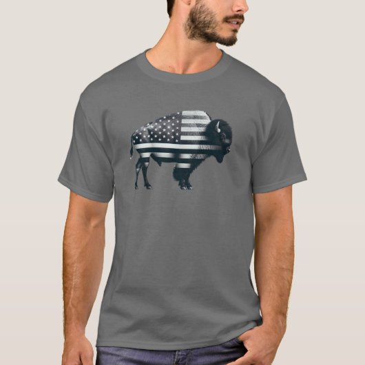Patriotic Buffalo American Flag T - Shirt (Vorderseite)