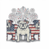 Patriotic Bulldog Fireworks Vintage Engraving Desi Aufkleber (Vorderseite)