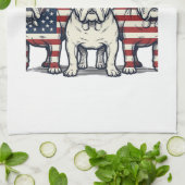 Patriotic Bulldog Fireworks Vintage Engraving Desi Geschirrtuch (Gefaltet)