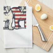 Patriotic Bulldog Fireworks Vintage Engraving Desi Geschirrtuch (Viertel Falte)
