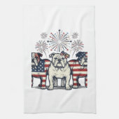 Patriotic Bulldog Fireworks Vintage Engraving Desi Geschirrtuch (Vertikal)