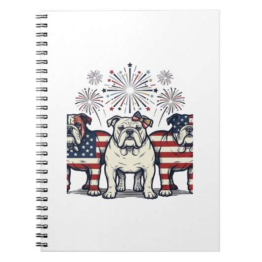 Patriotic Bulldog Fireworks Vintage Engraving Desi Notizblock (Vorderseite)
