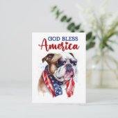 Patriotic Bulldog, Gott segne Amerika Postkarte (Stehend Vorderseite)
