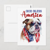 Patriotic Bulldog, Gott segne Amerika Postkarte (Vorne/Hinten)