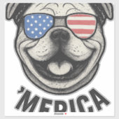 Patriotic Bulldog 'MERICA - USA Flag Sunglasses De Aufkleber (Blatt)