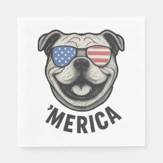Patriotic Bulldog 'MERICA - USA Flag Sunglasses De Serviette