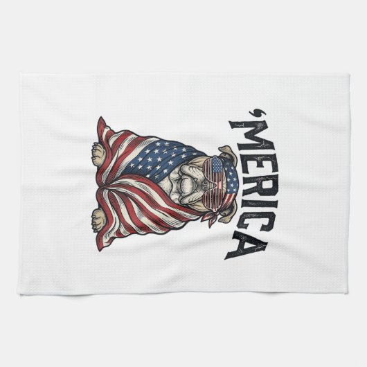 Patriotic Bulldog 'Merica Vintage Vector Shirt Des Geschirrtuch (Horizontal)