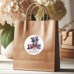 Patriotic Bulldog Top Hat Red White Blue 4. Juli Runder Aufkleber